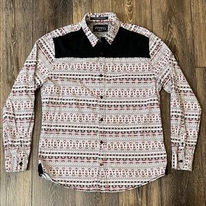 Tranquility Mayhem Aztec Western Cotton Button Down Shirt Mens Size Large